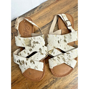 Naughty Monkey Sandals Size 6.5 Women’s Western Style Festival White Gold Shoes